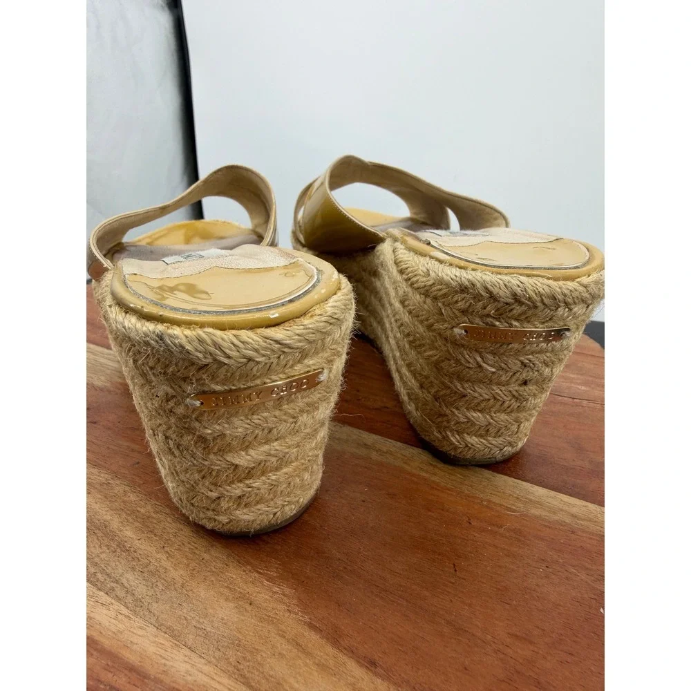 Jimmy Choo Panna Espadrille Slide Sandal Women 38 Tan Patent Leather Platform